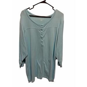 Lands' End Teel 3/4 Sleeve Cotton Buttons Crew Neck Shirt Plus Sz 3X (24W-26W)